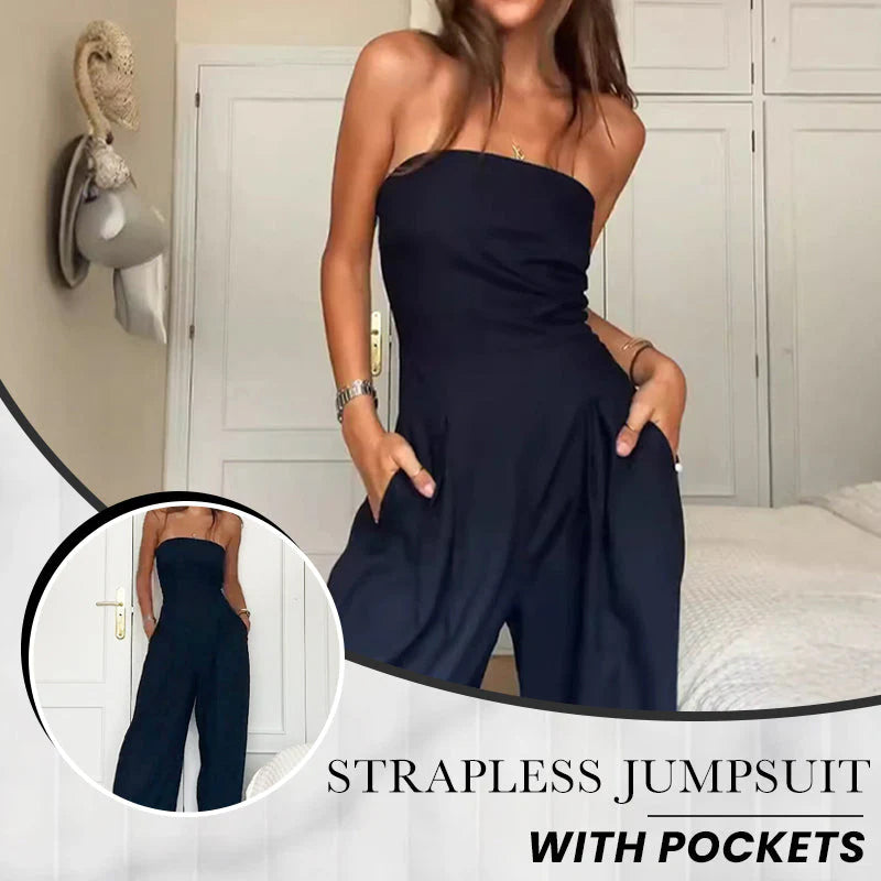 【S-XL】👗Damski kombinezon bez ramiączek z kieszeniami-20% zniżki na drugą rzecz