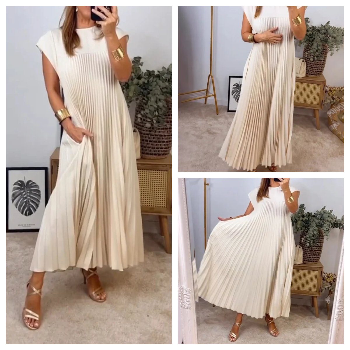 🔥Kup 2, oszczędź 30%!-Damska plisowana sukienka w jednolitym kolorze👗