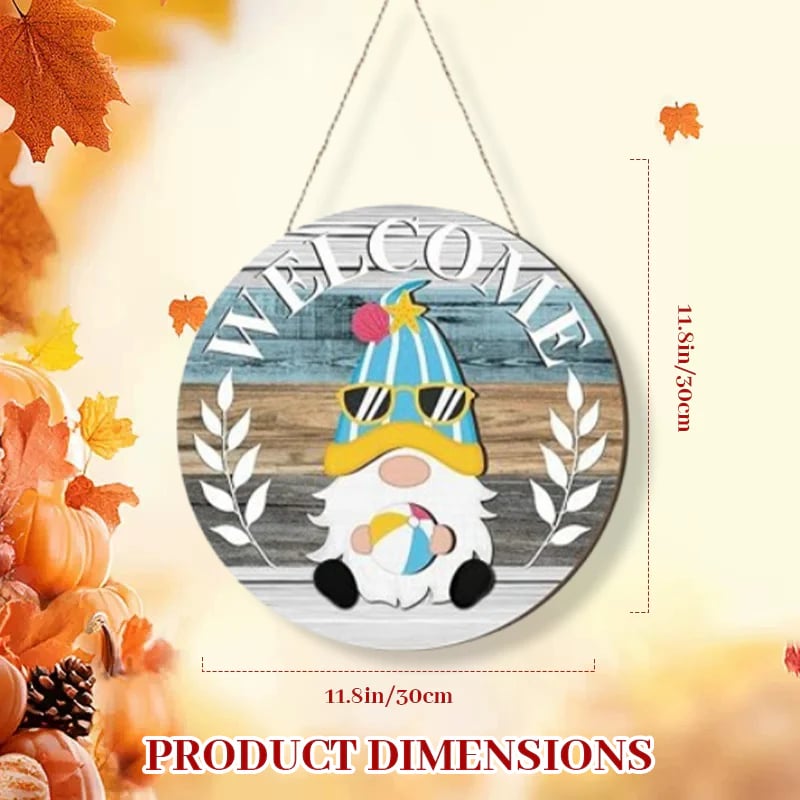 🍁Najlepsze dekoracje świąteczne🎄Wymienny drewniany znak powitalny z krasnalem🎈