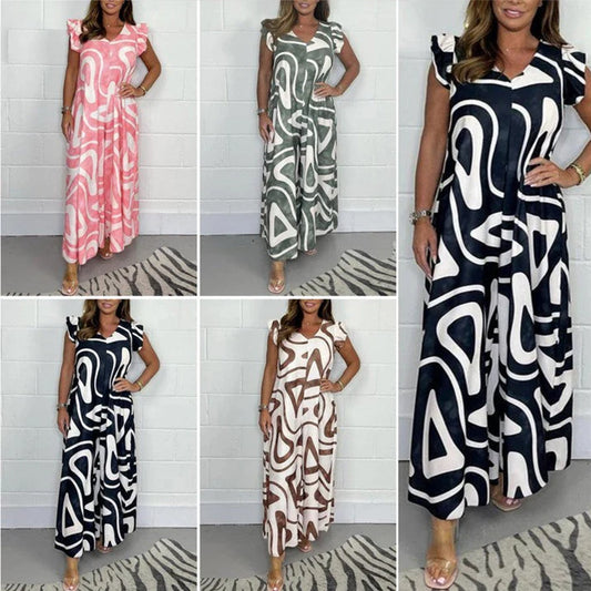 [S-3XL]Drugi i kolejne produkty -20%!✨🌸 Letni kombinezon z szerokimi nogawkami z geometrycznym nadrukiem