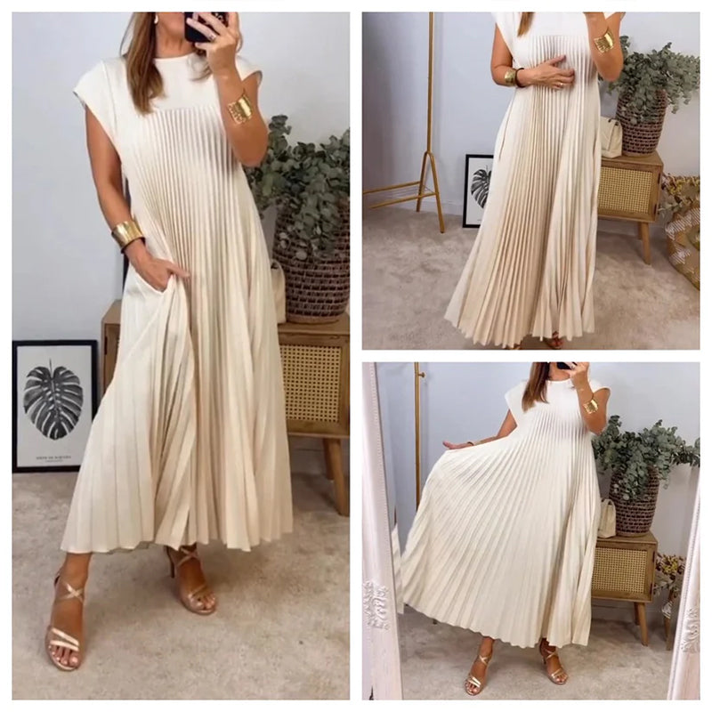 🔥Kup 2, oszczędź 30%!-Damska plisowana sukienka w jednolitym kolorze👗