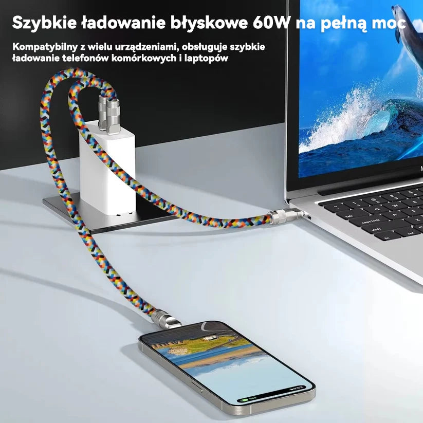 🔥🔥2 w 1: Sznurek do telefonu + Kabel do ładowania, kompatybilny z interfejsami USB-C do USB-C oraz USB-C do Lightning.