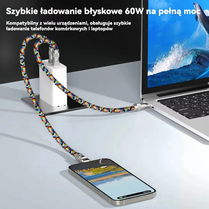 🔥🔥2 w 1: Sznurek do telefonu + Kabel do ładowania, kompatybilny z interfejsami USB-C do USB-C oraz USB-C do Lightning.