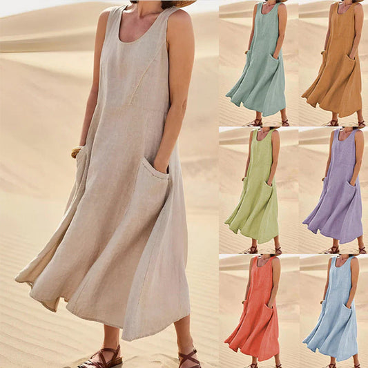 🔥Kup 2, oszczędź 30%👗Damska bawełniana sukienka bez rękawów
