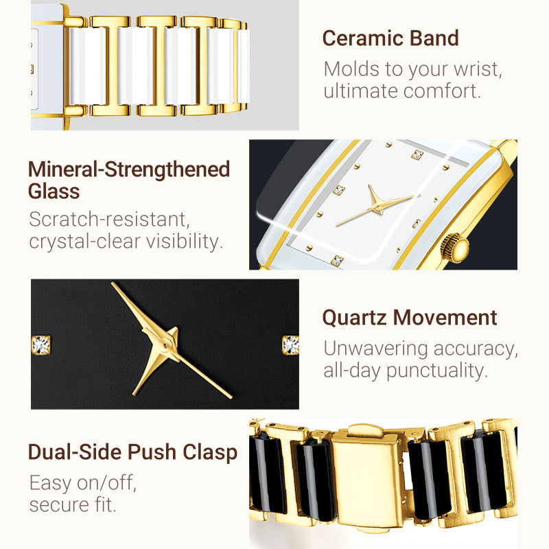 💞Modny ceramiczny kwadratowy zegarek kwarcowy⌚