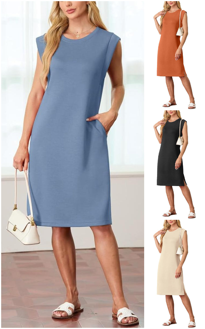 ✨Damskie luźne sukienki z kieszeniami w jednolitym kolorze