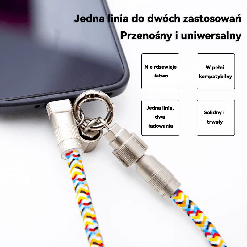 🔥🔥2 w 1: Sznurek do telefonu + Kabel do ładowania, kompatybilny z interfejsami USB-C do USB-C oraz USB-C do Lightning.