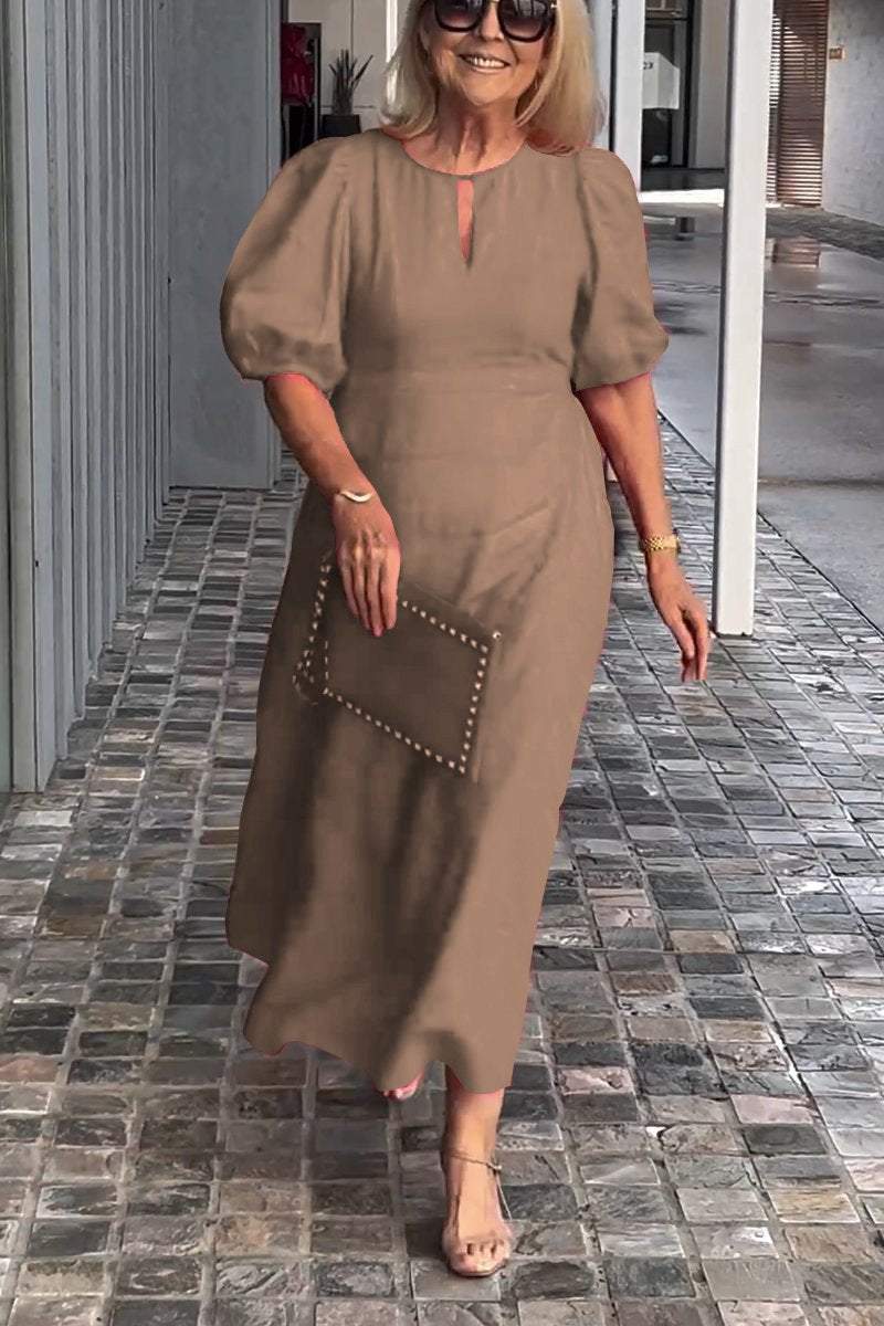 🔥👗【M-3XL】 Sukienka z bąbelkowym rękawem z solidnej bawełny i lnu