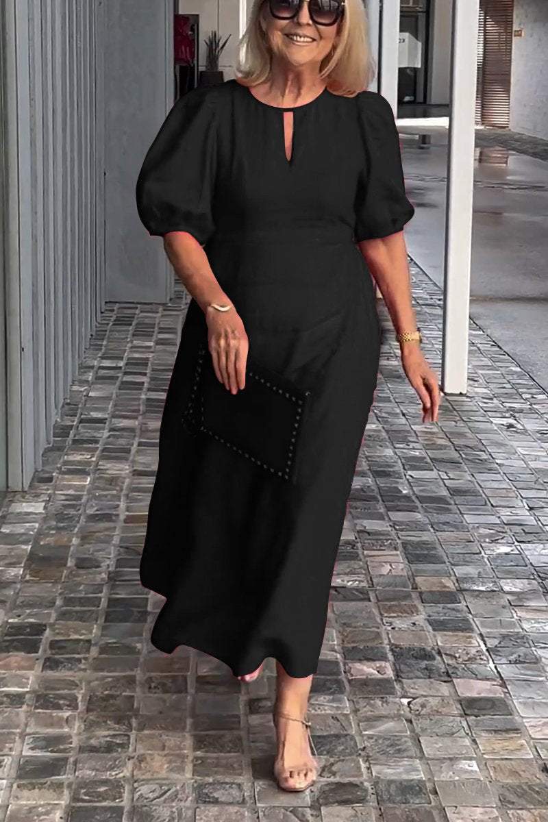 🔥👗【M-3XL】 Sukienka z bąbelkowym rękawem z solidnej bawełny i lnu