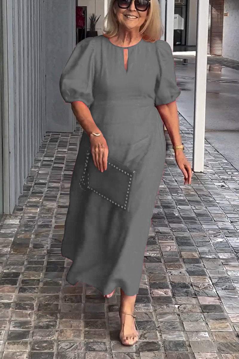 🔥👗【M-3XL】 Sukienka z bąbelkowym rękawem z solidnej bawełny i lnu