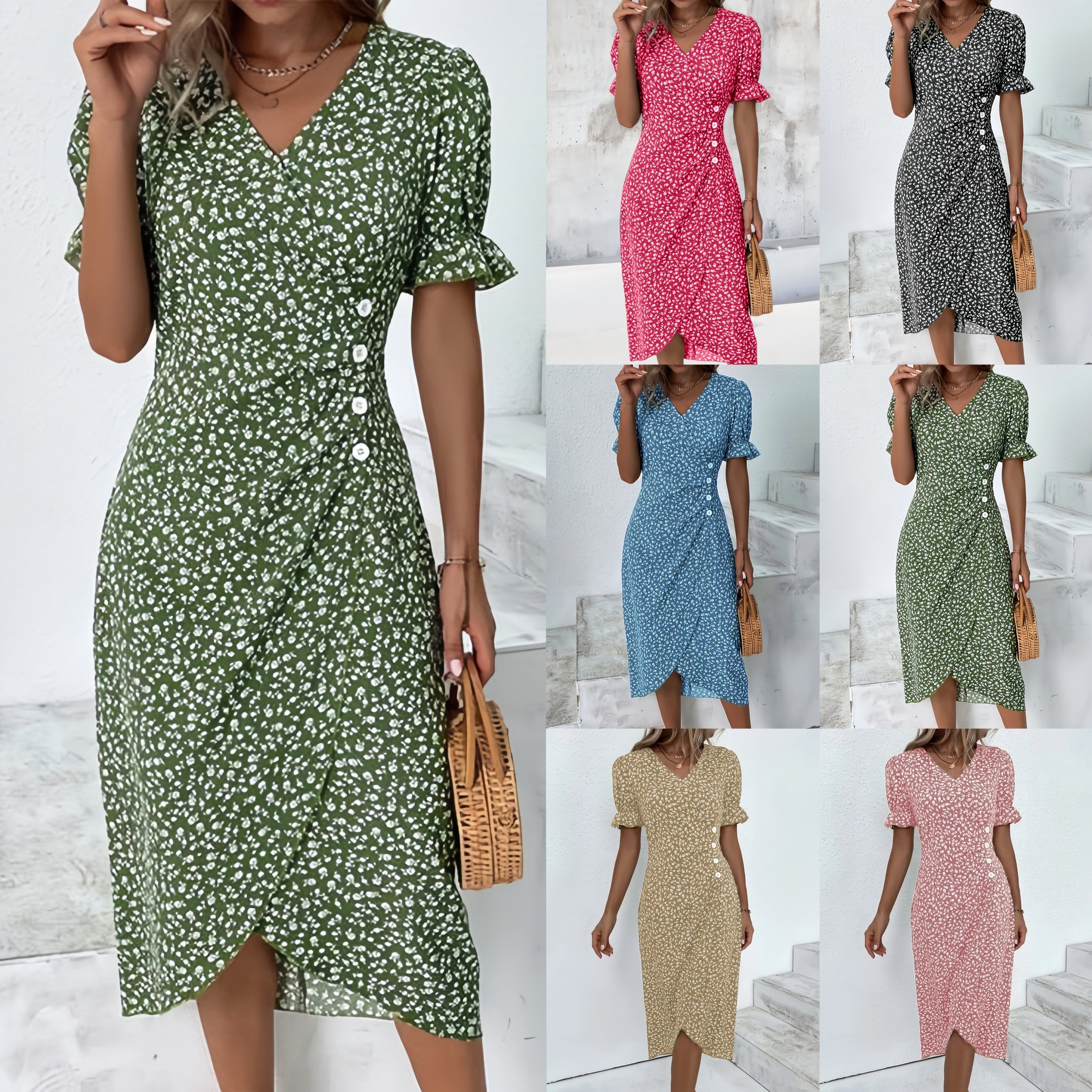 🌷Damska sukienka casualowa sukienka w kwiaty