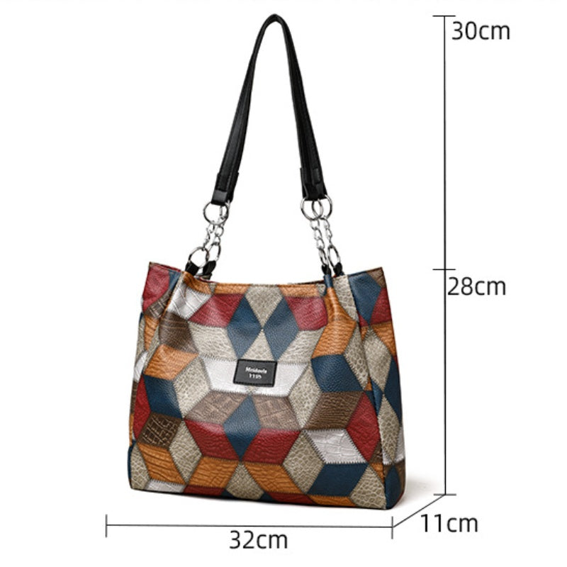 🥳 👜Modna torba typu tote z geometrycznym wzorem i dużą pojemnością