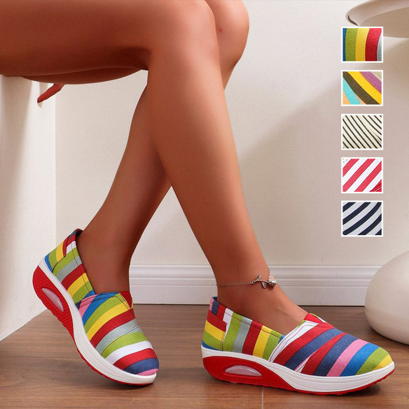 Stylish Comfortable Round Toe Striped Canvas Shoes