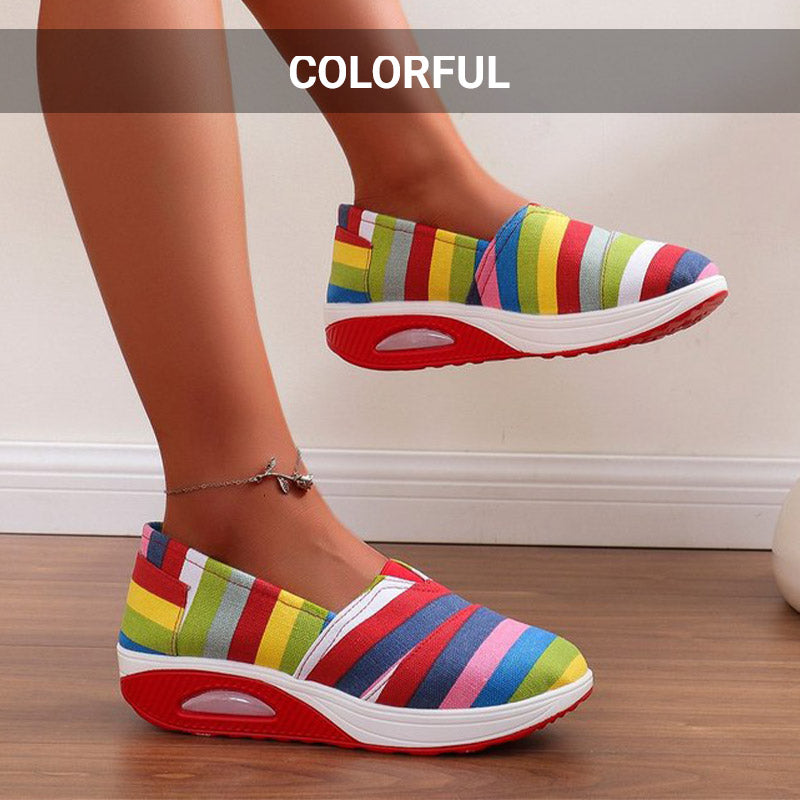 Stylish Comfortable Round Toe Striped Canvas Shoes
