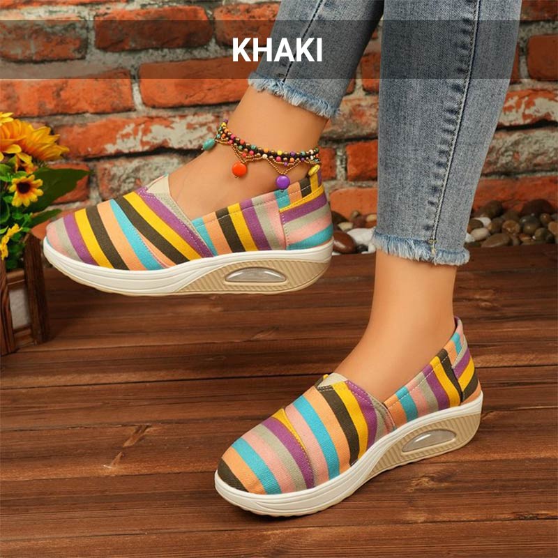 Stylish Comfortable Round Toe Striped Canvas Shoes