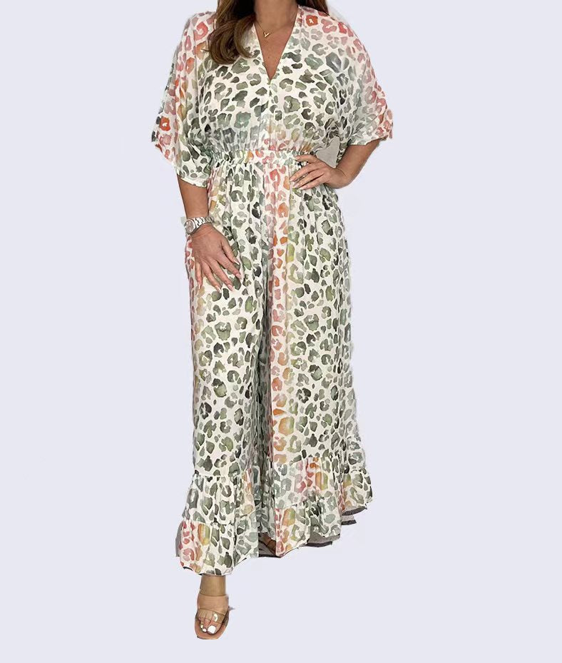 💃2025 Wielokolorowa sukienka z dekoltem w panterkę💝