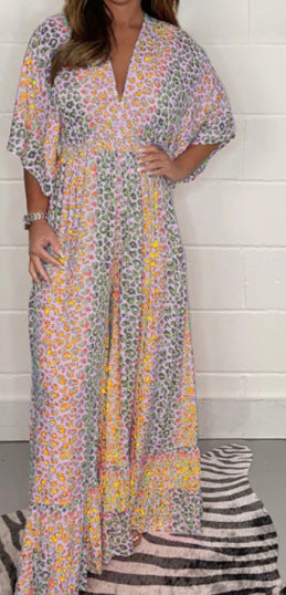 💃2025 Wielokolorowa sukienka z dekoltem w panterkę💝