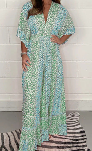 💃2025 Wielokolorowa sukienka z dekoltem w panterkę💝