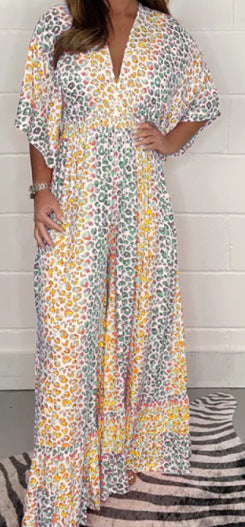 💃2025 Wielokolorowa sukienka z dekoltem w panterkę💝