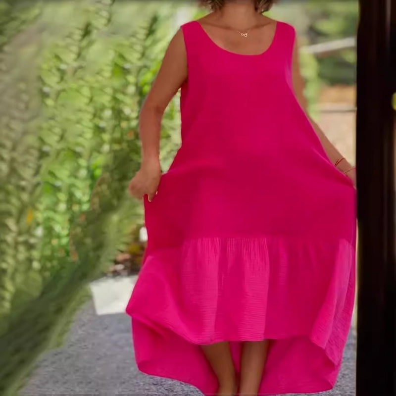 [S-4XL]😍Lniana sukienka bez rękawów z okrągłym dekoltem