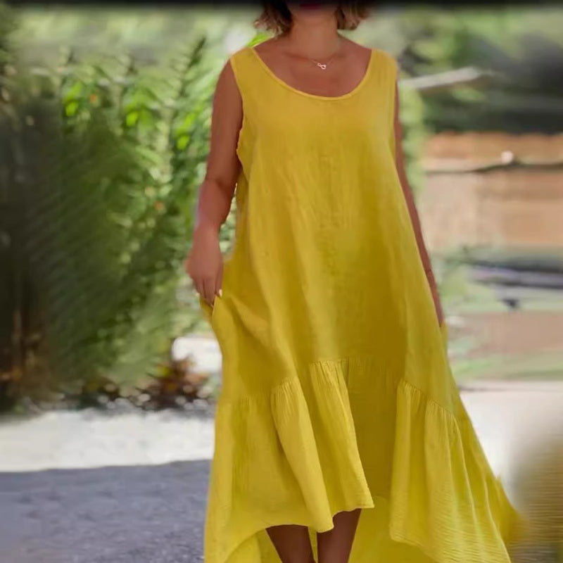 [S-4XL]😍Lniana sukienka bez rękawów z okrągłym dekoltem