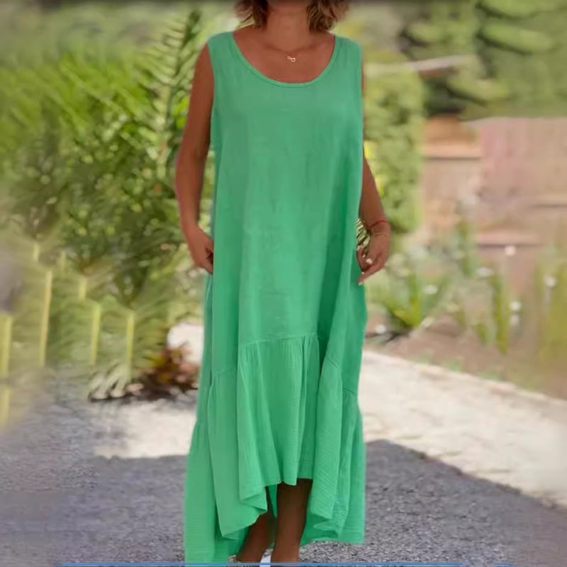 [S-4XL]😍Lniana sukienka bez rękawów z okrągłym dekoltem
