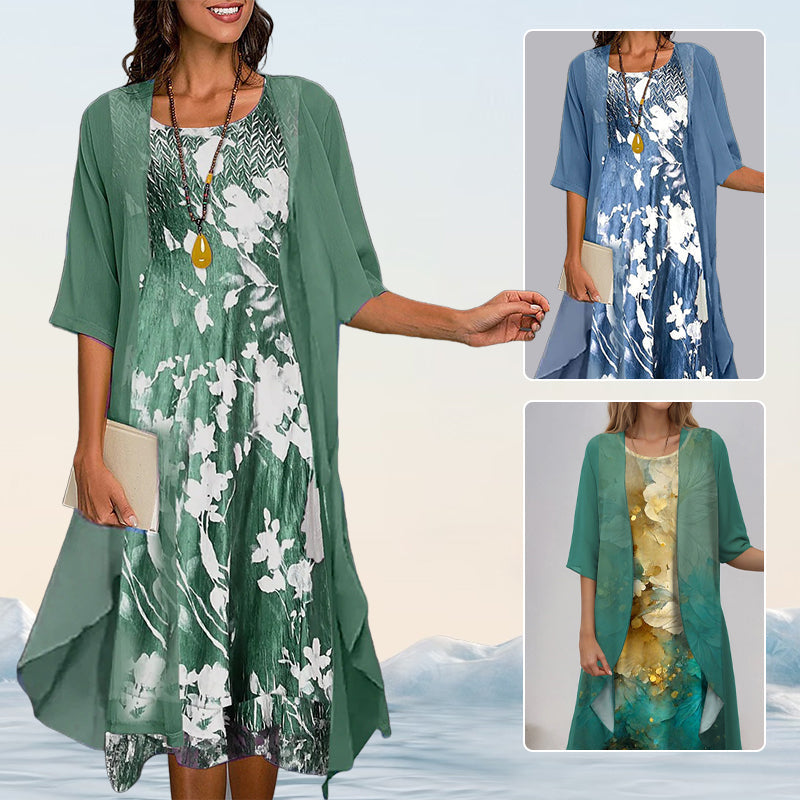 😍Elegancki 2-częściowy zestaw: bluzka z półrękawkiem + sukienka