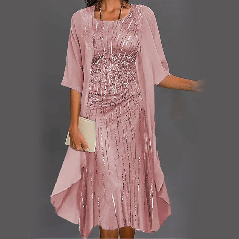 😍Elegancki 2-częściowy zestaw: bluzka z półrękawkiem + sukienka