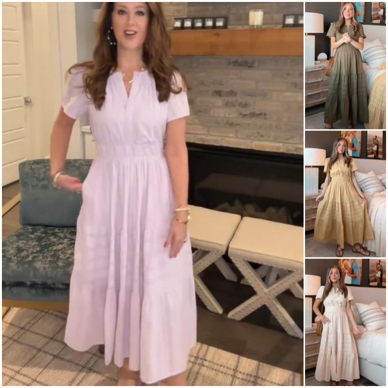 🔥👗Falbaniasta bawełniana sukienka w jednolitym kolorze