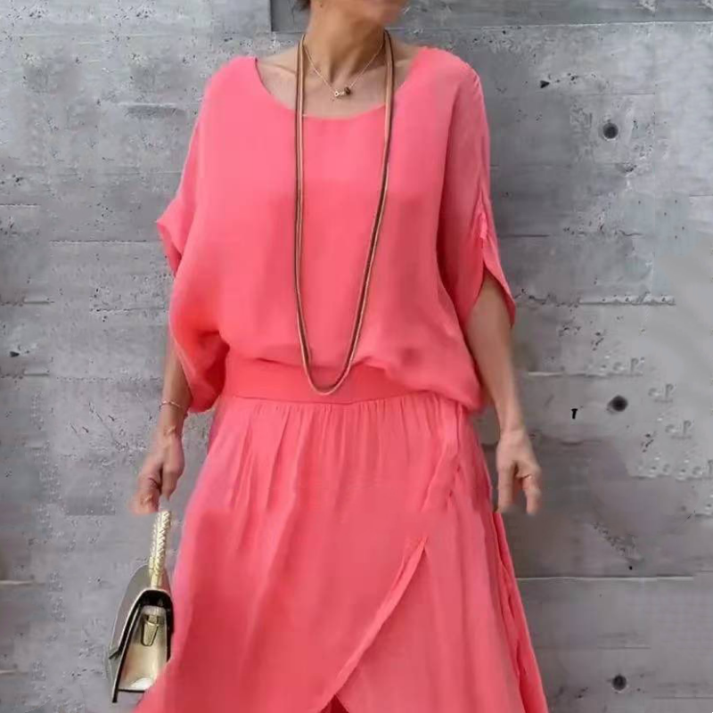 Luźny top i rozcięte spodnie z szerokimi nogawkami Szyfonowy zestaw dwuczęściowy