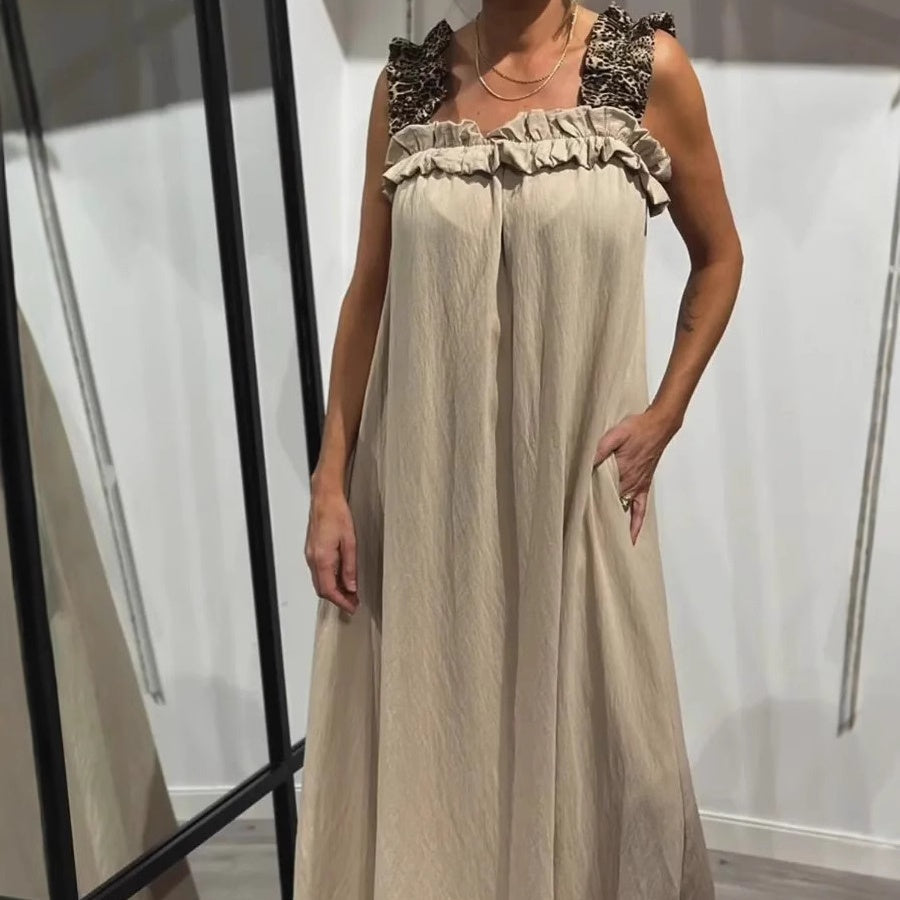 Damska casualowa sukienka maxi bez rękawów z kieszeniami