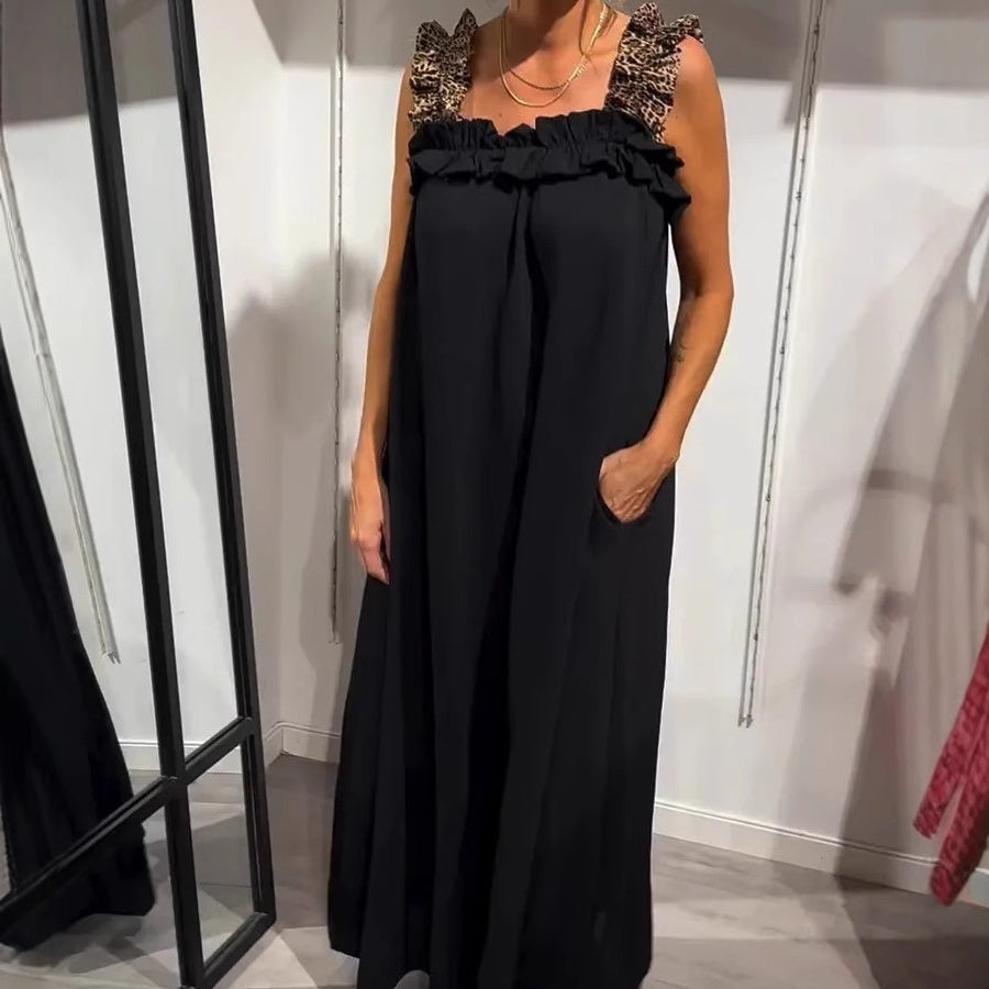 Damska casualowa sukienka maxi bez rękawów z kieszeniami