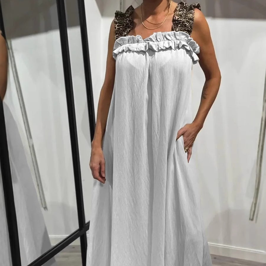 Damska casualowa sukienka maxi bez rękawów z kieszeniami