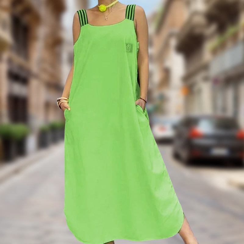 👗Sukienka z bawełnianego płótna z szerokimi kieszeniami na ramiączkach