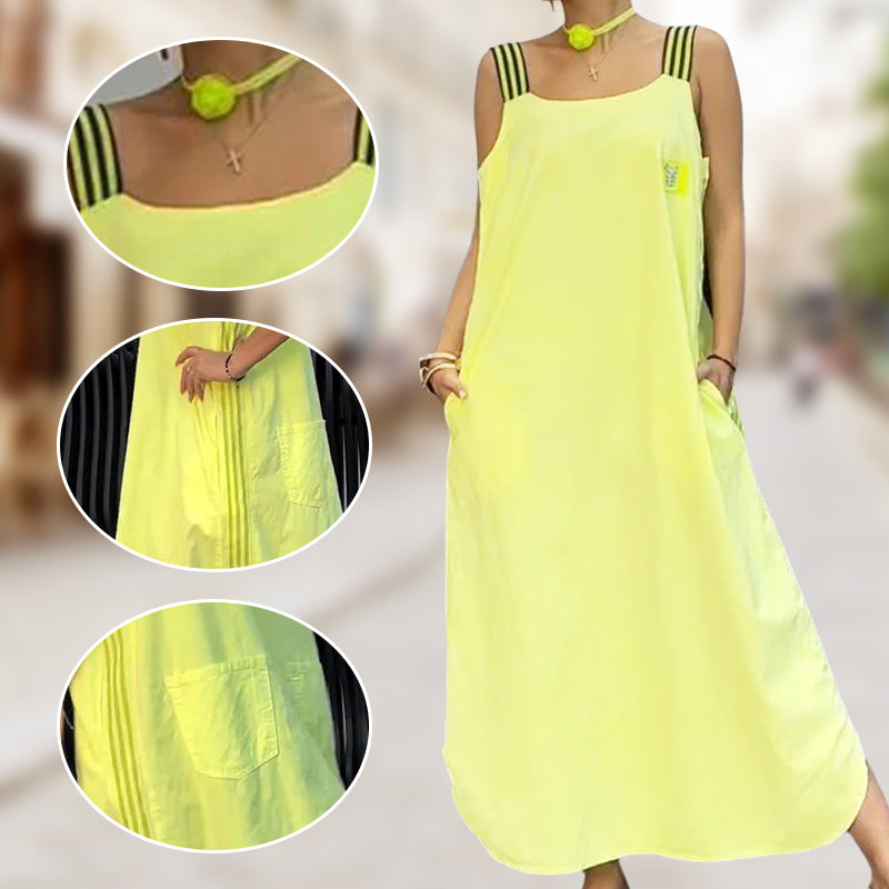 👗Sukienka z bawełnianego płótna z szerokimi kieszeniami na ramiączkach