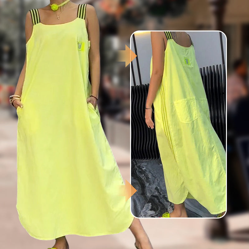 👗Sukienka z bawełnianego płótna z szerokimi kieszeniami na ramiączkach