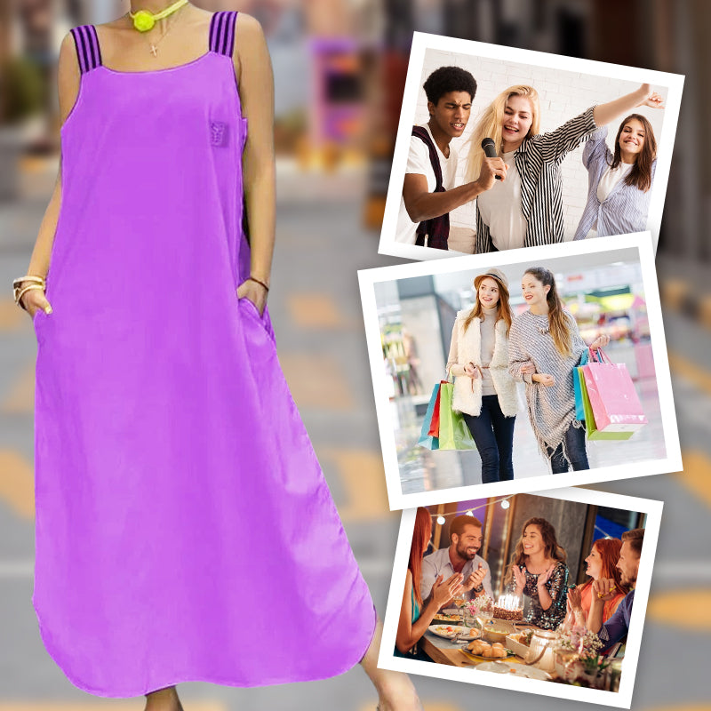 👗Sukienka z bawełnianego płótna z szerokimi kieszeniami na ramiączkach