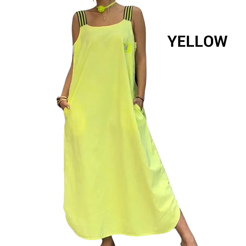 👗Sukienka z bawełnianego płótna z szerokimi kieszeniami na ramiączkach