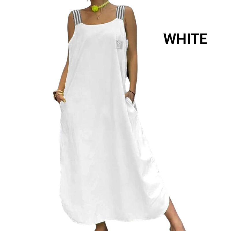 👗Sukienka z bawełnianego płótna z szerokimi kieszeniami na ramiączkach