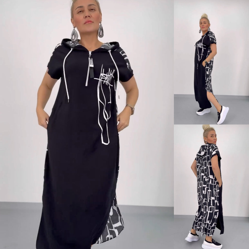🔥👗Zapinana na zamek sukienka maxi z kapturem