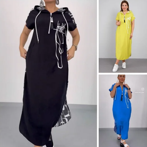 🔥👗Zapinana na zamek sukienka maxi z kapturem