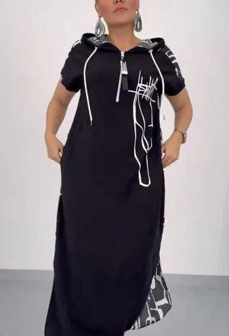 🔥👗Zapinana na zamek sukienka maxi z kapturem