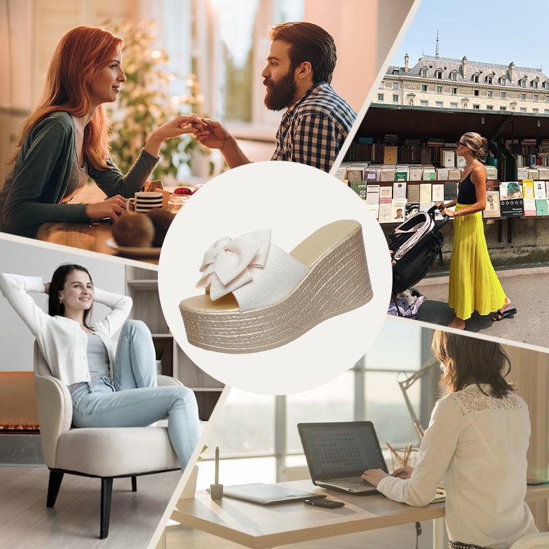 Damskie klapki na koturnie z kokardą i grubą podeszwą