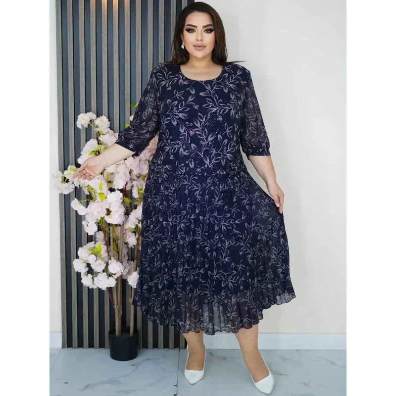 💖Sukienka w dużych rozmiarach z okrągłym dekoltem i rękawami 3/4