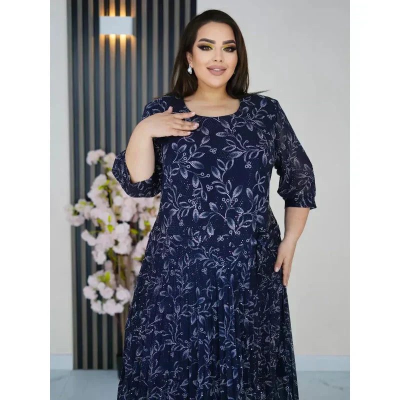 💖Sukienka w dużych rozmiarach z okrągłym dekoltem i rękawami 3/4