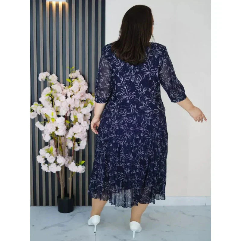 💖Sukienka w dużych rozmiarach z okrągłym dekoltem i rękawami 3/4