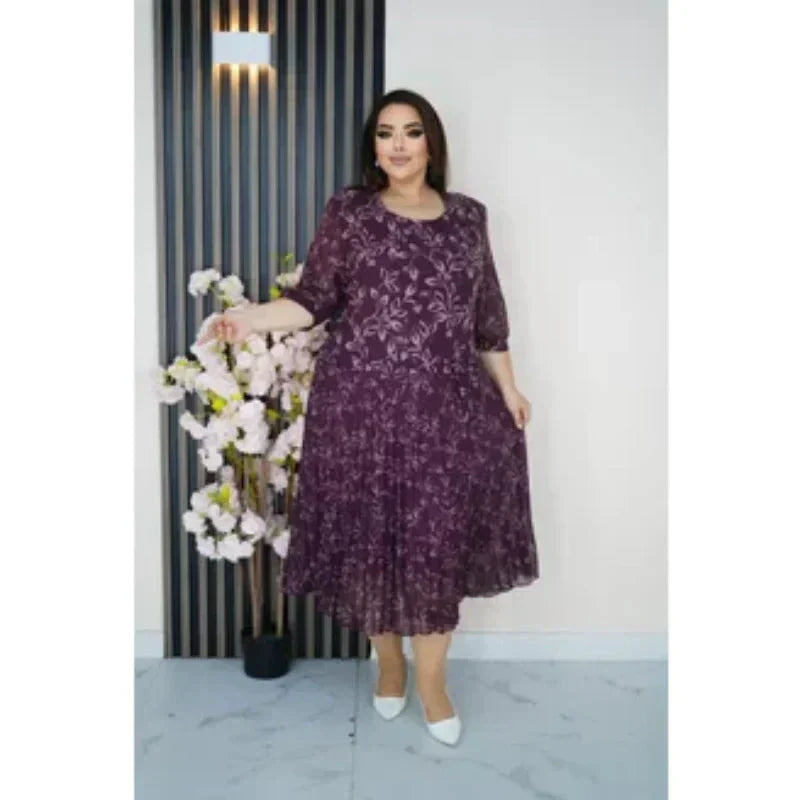 💖Sukienka w dużych rozmiarach z okrągłym dekoltem i rękawami 3/4