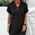 Damska sukienka z krótkim rękawem V-Neck w jednolitym kolorze