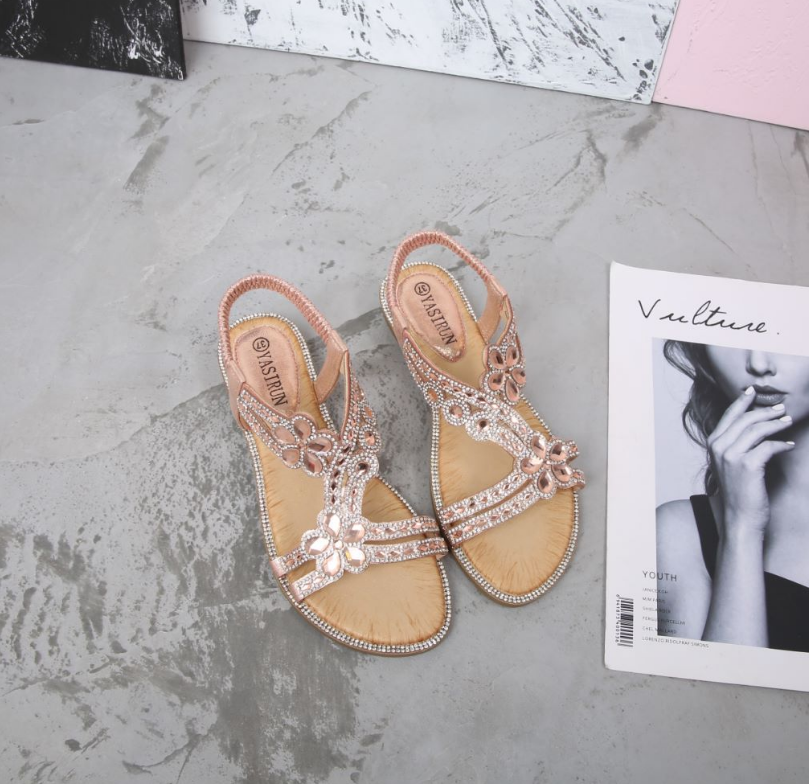 🌸【35-43】 Eleganckie płaskie sandały z kwiatowym wzorem