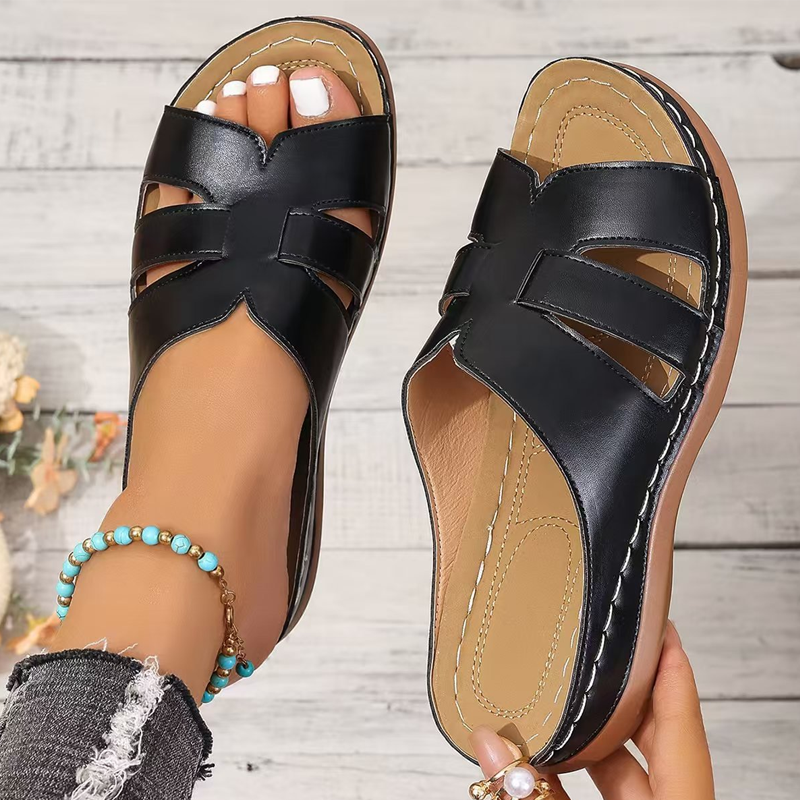 Damskie oddychające sandały z płaską podeszwą ze sztucznej skóry